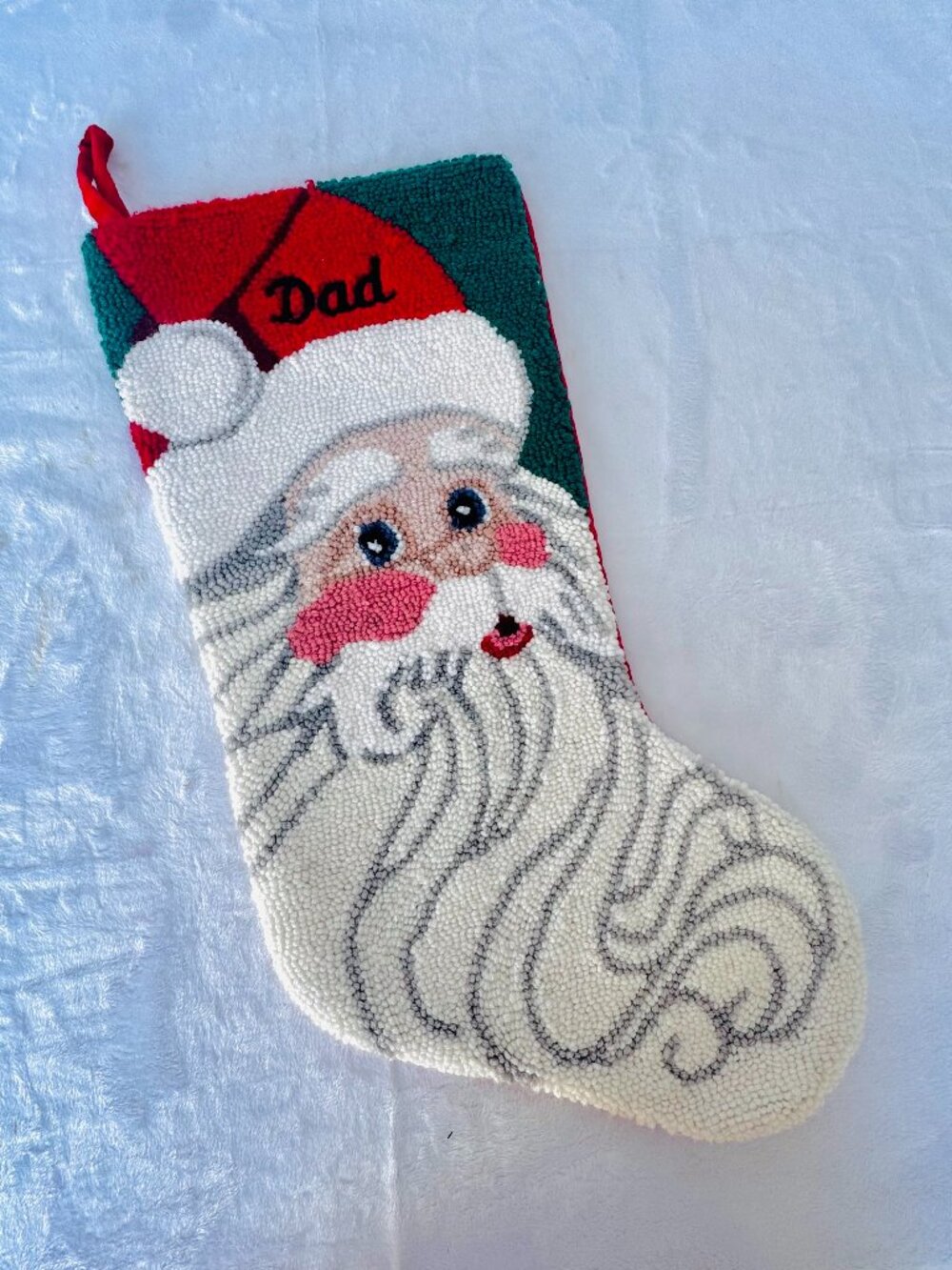 Vtg Sugar Plum Dreams Christmas Stocking Carpet Santa Claus Big Beard 1990s